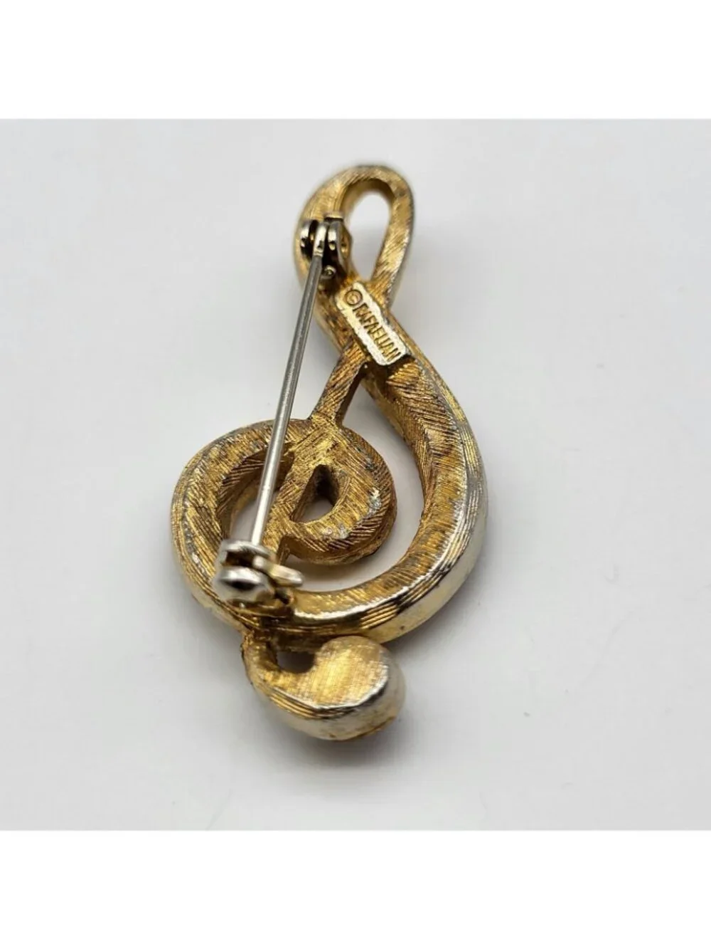 Rafaelian Vintage Signed Rhinestone Music Note Brooch Pin